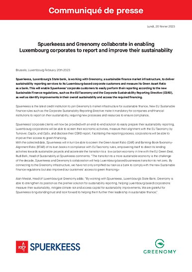 Spuerkeess and Greenomy collaborate in enabling Luxembourg corporates to report and improve their sustainability (disponible uniquement en anglais)