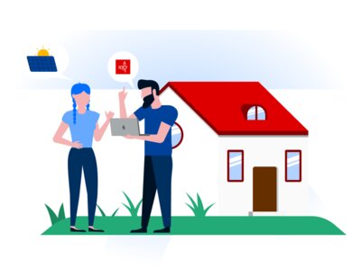 couple qui calcule son prêt écologique pour la rénovation de sa maison