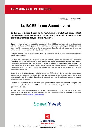 BCEE veröffentlicht SpeedInvest (nur französische Fassung)