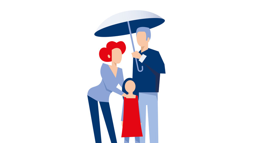 couple avec enfant sous un parapluie