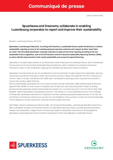 Spuerkeess and Greenomy collaborate in enabling Luxembourg corporates to report and improve their sustainability (nur englische Fassung)