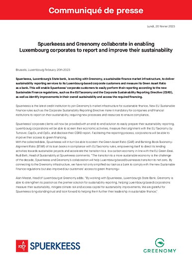 Spuerkeess and Greenomy collaborate in enabling Luxembourg corporates to report and improve their sustainability (nur englische Fassung)