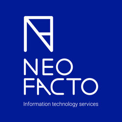 Logo carré, bleu de NEOFACTO avec la mention Information Technology Services 