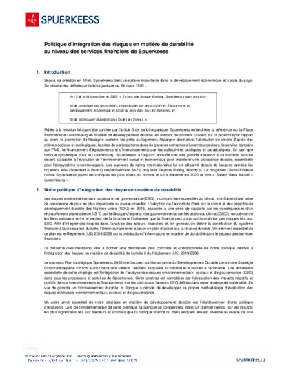 Sustainability Risk Policy (nur französische Fassung)