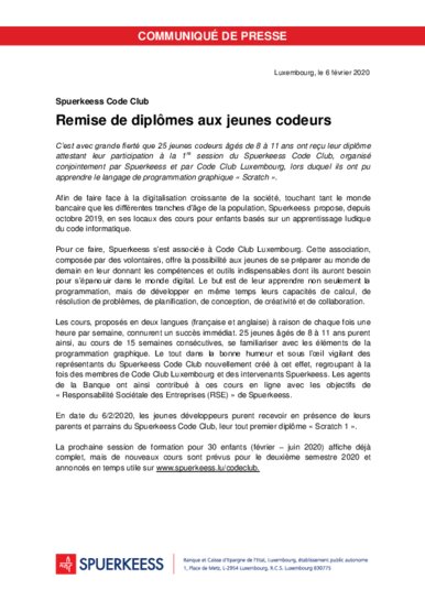 Spuerkeess Code Club: Diploma ceremony for young programmers (French version only)