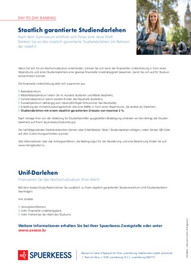 Staatlich garantierte Studiendarlehen & Unif-Darlehen