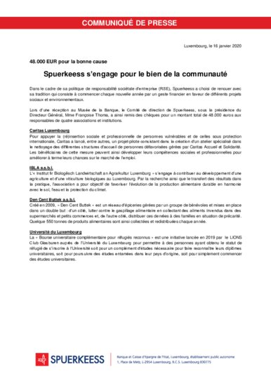 Spuerkeess ist dem Wohl der Gemeinschaft verpflichtet (nur französische Fassung)