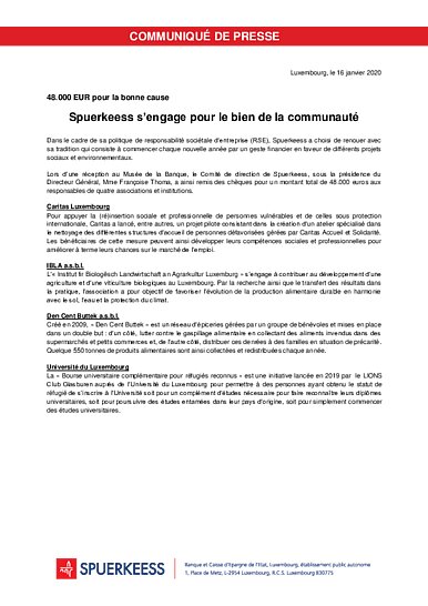 Spuerkeess s’engage pour le bien de la communauté