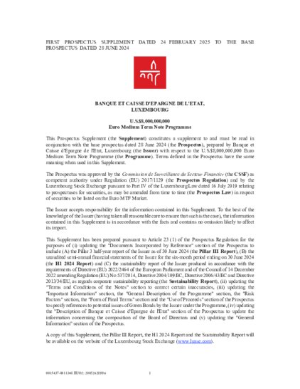 1st Supplement Dated 24 February 2025 To The Base Prospectus Dated 28 June 2024