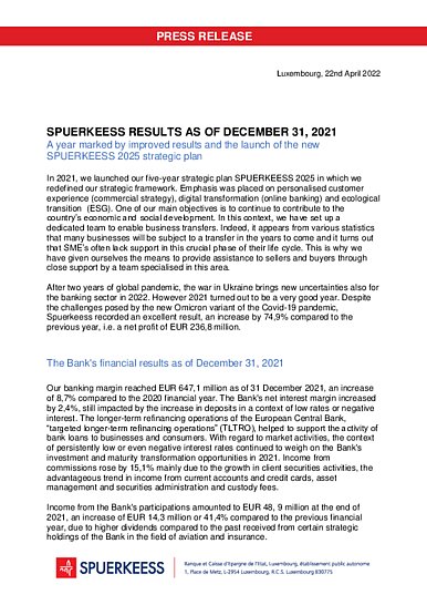 The bank's result as at 31st December 2021