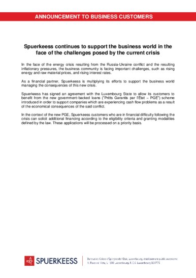 Energy crisis: Spuerkeess continues to support the business world
