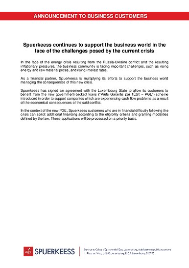 Energy crisis: Spuerkeess continues to support the business world