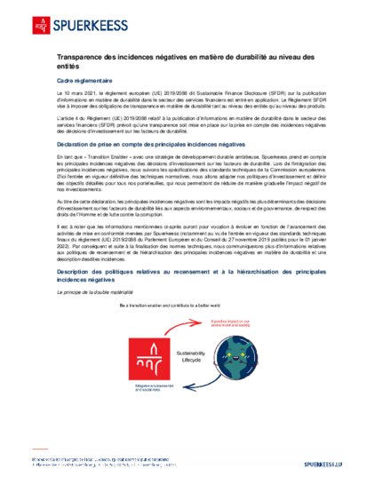Principal Adverse Impact Statement (French version only)