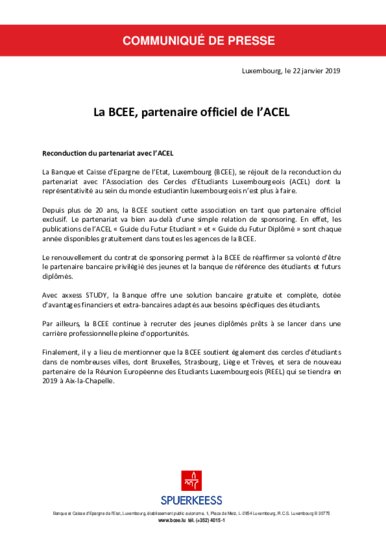 Spuerkeess, offizieller Partner der ACEL (nur französiche Fassung)