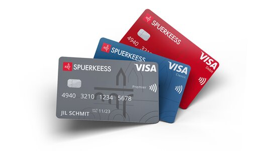 Drei Visa‑Karten: Visa Premier, Visa Classic und Visa Debit