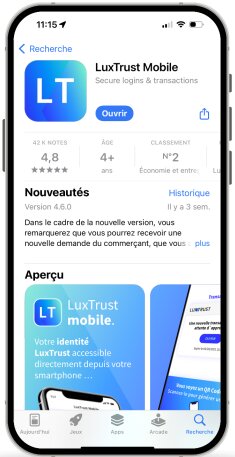 1. Écran explicatif de la migration de LuxTrust vers S‑Net