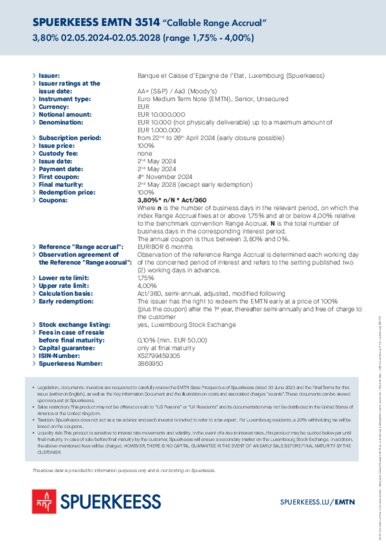 SPUERKEESS EMTN 3504 "Callable Range Accrual"