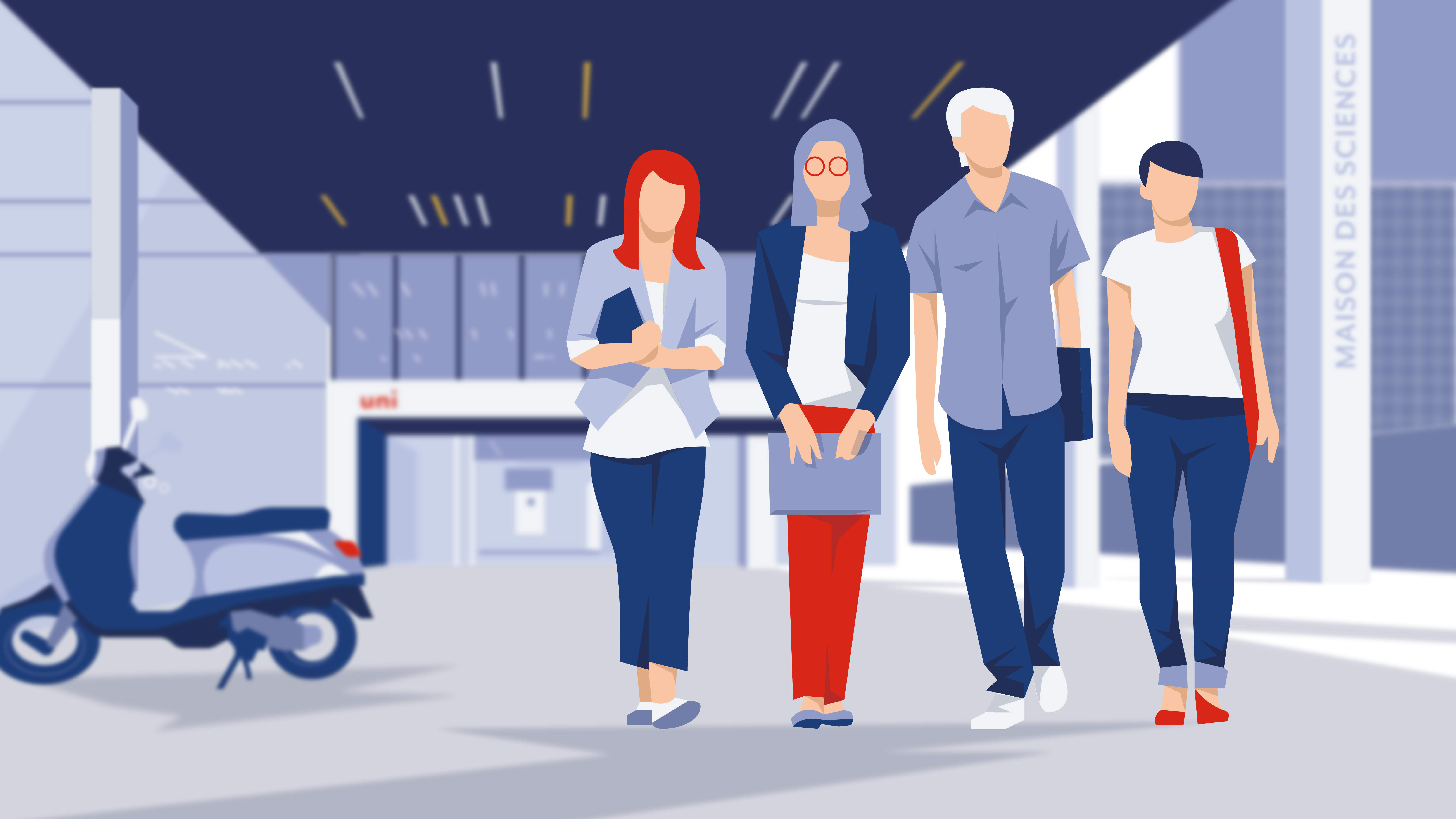 Étudiants discutent devant l'université