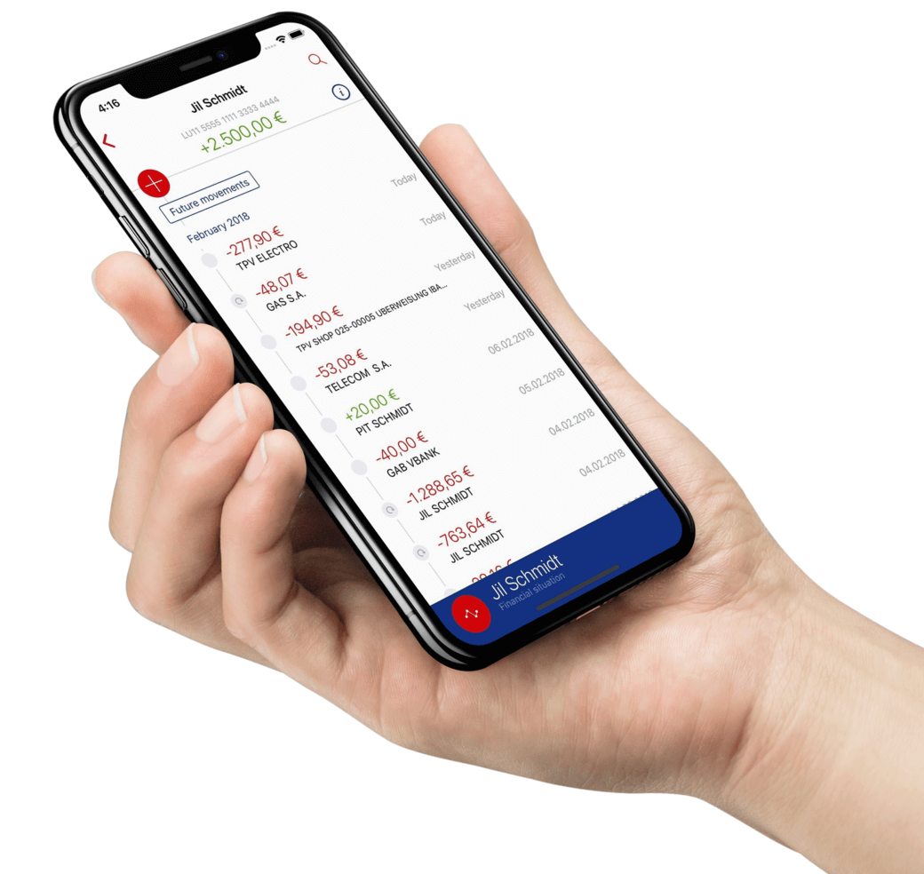 Hand holding a phone with the open S-Net Mobile App